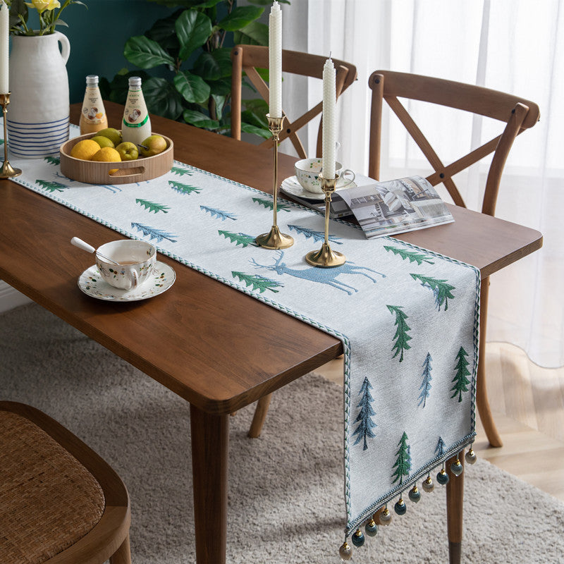 Modern Minimalist Table Runner Christmas Chenille Tassel Household