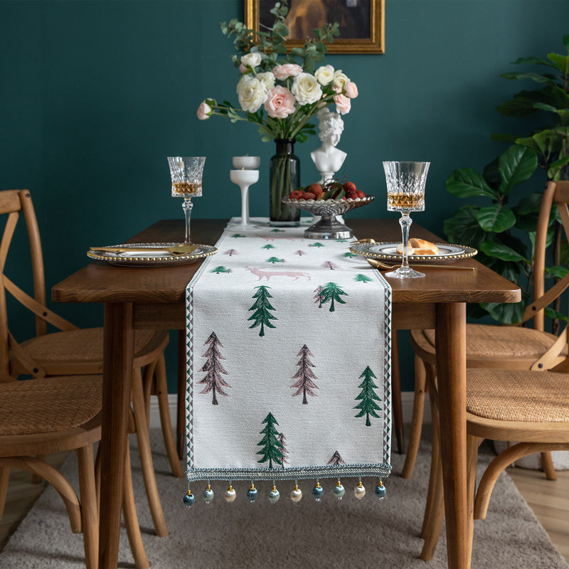 Modern Minimalist Table Runner Christmas Chenille Tassel Household