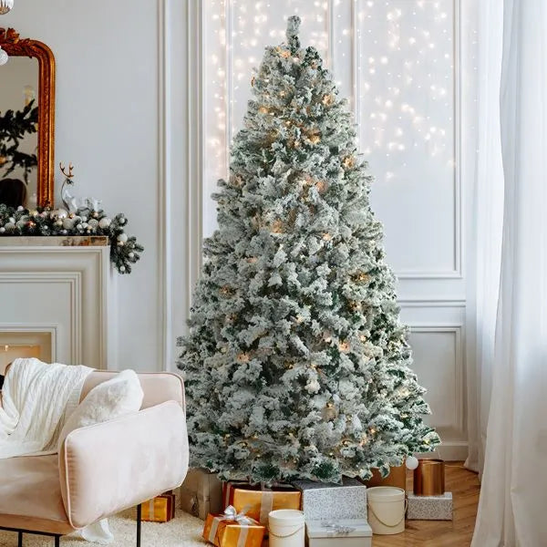 Pre-lit Snow Flocked Artificial Christmas Tree 7'