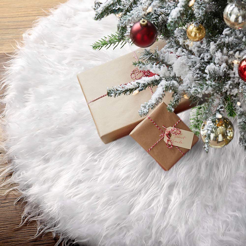 White Christmas Tree Skirt Plush Faux Fur Xmas Tree