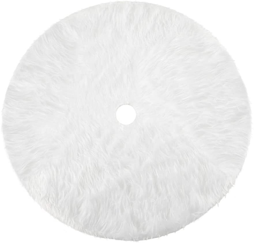 White Christmas Tree Skirt Plush Faux Fur Xmas Tree