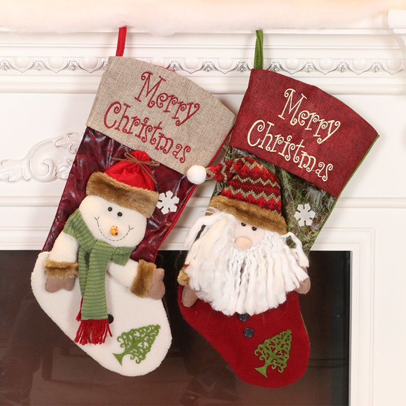 Red Pearl Oldman, Snowman Fireplace Decoration Christmas Stocking