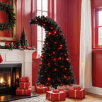 Pre-Lit Curved Shape Artificial Whimsical Black Christmas Tree 6'