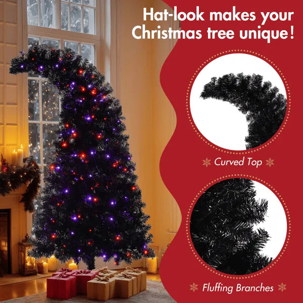 Pre-Lit Curved Shape Artificial Whimsical Black Christmas Tree 6'