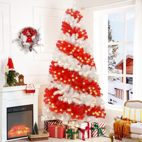 Red White Candy Design Artificial Christmas Tree 6' with 300 LED Lights