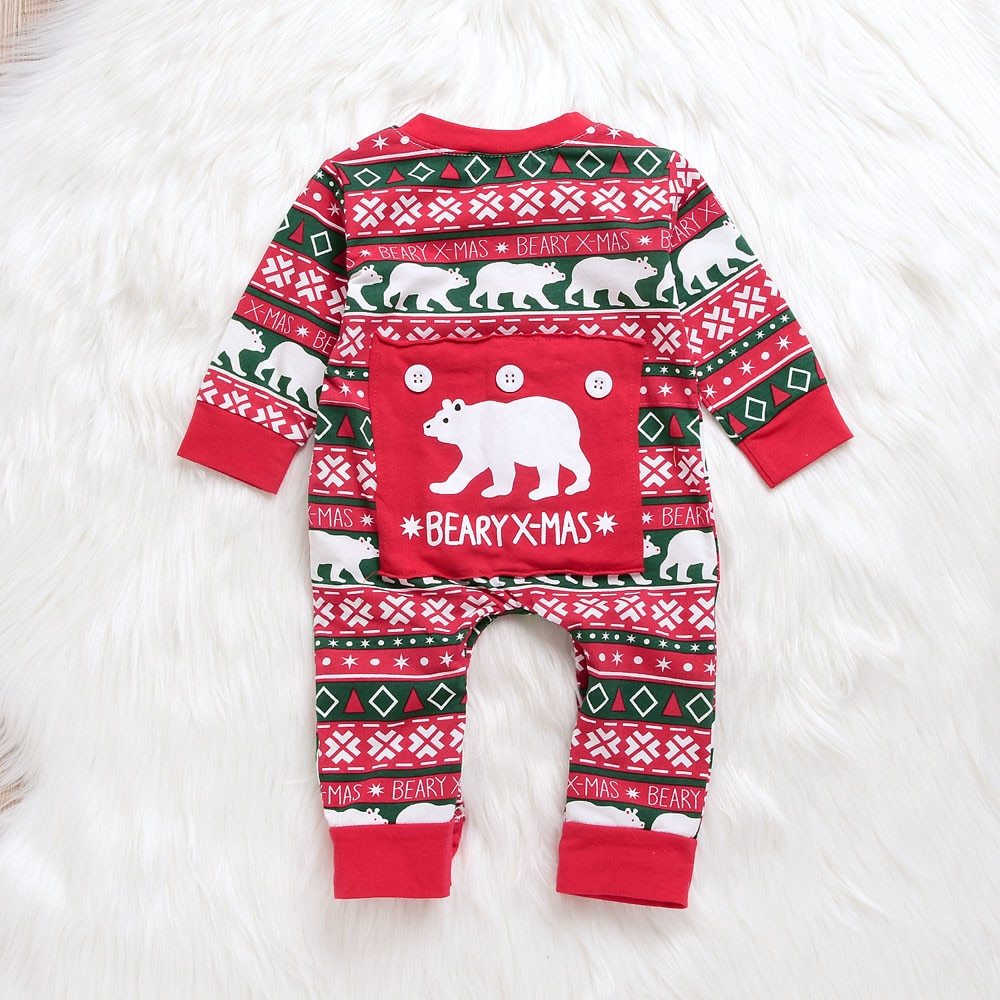 Infant Baby Christmas Santa XMAS Letter Plaid Romper Jumpsuit