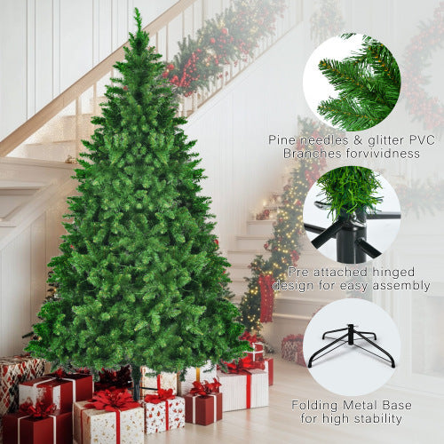 Pre-Lit Green Pine Artificial Christmas Tree, Set Of 3 Hinged Xmas Trees