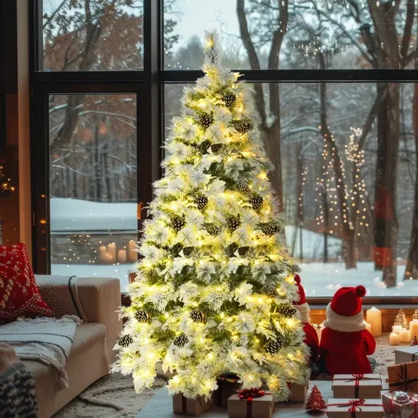 Pre-Lit Spruce Snow Flocked Artificial Christmas Tree 6'