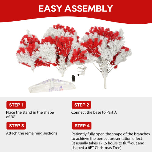 Red White Candy Design Artificial Christmas Tree 6' with 300 LED Lights
