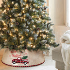 Christmas Tree Skirt - Car Themed Linen Base Decoration 77cm