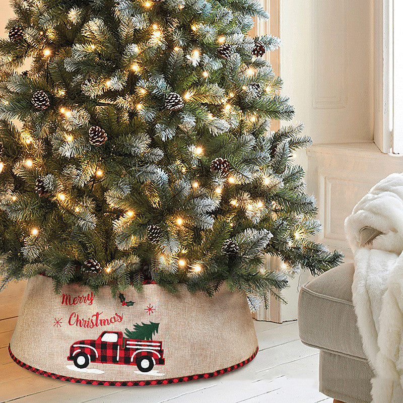 Christmas Tree Skirt - Car Themed Linen Base Decoration 77cm