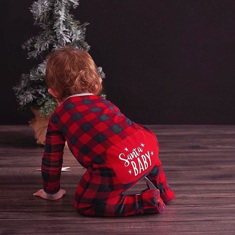 Infant Baby Christmas Santa XMAS Letter Plaid Romper Jumpsuit