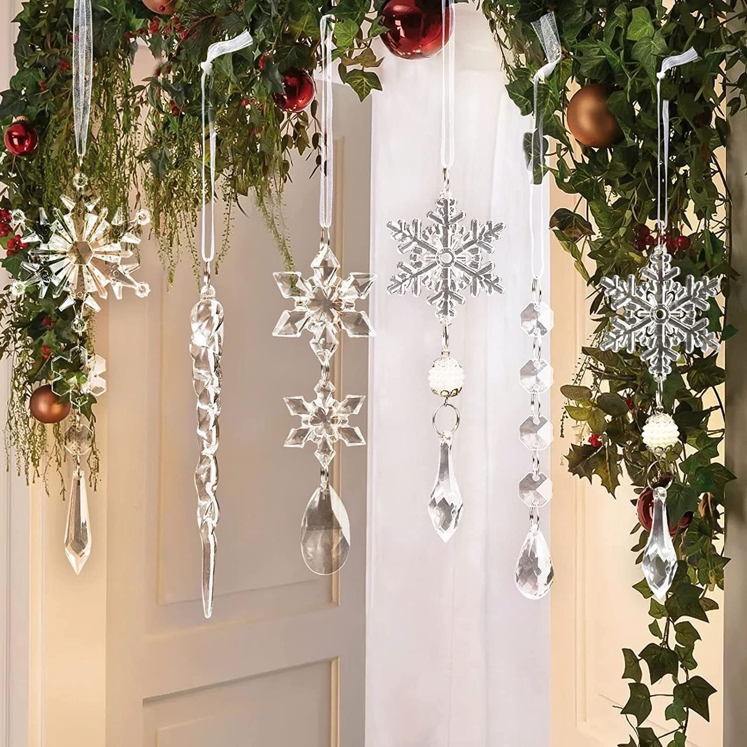 10pcs Christmas Tree Hanging Pendants Acrylic Ice Strip Snow