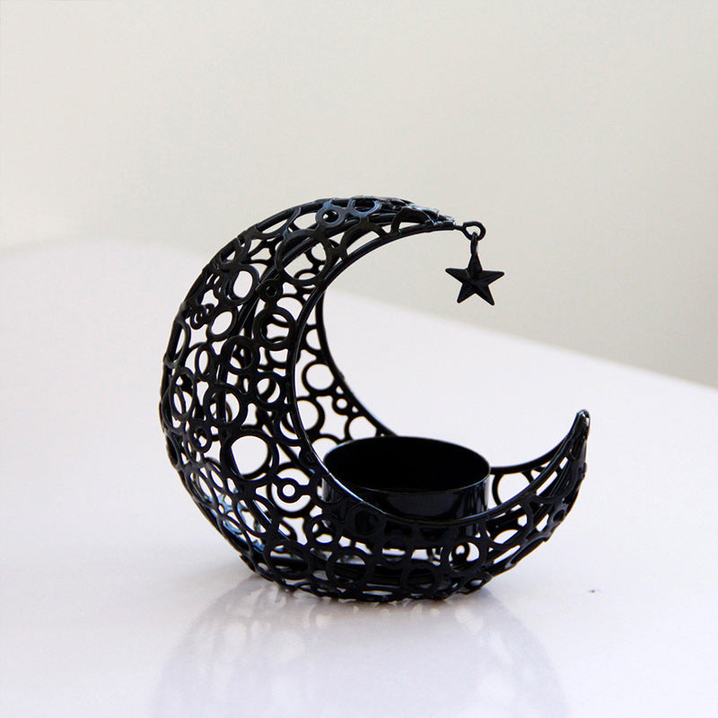Light Luxury Crescent Moon Star Moon Black Gold Metal Candle