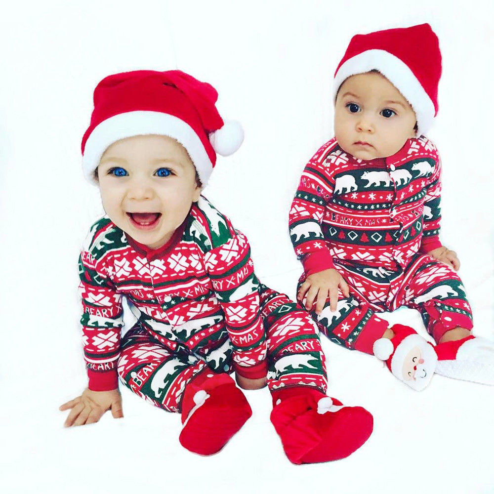 Infant Baby Christmas Santa XMAS Letter Plaid Romper Jumpsuit