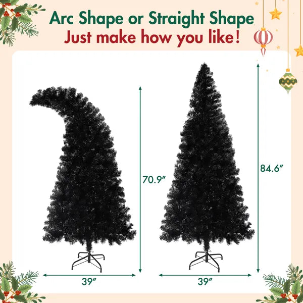 Pre-Lit Curved Shape Artificial Whimsical Black Christmas Tree 6'