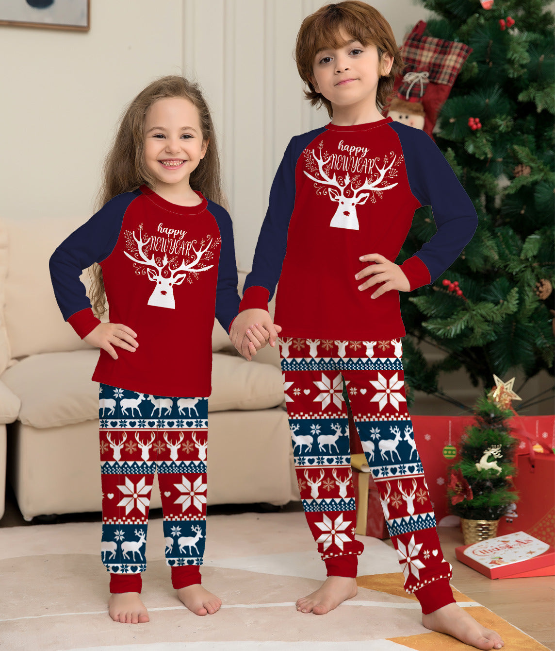 Color Matching Elk Christmas Wear Homewear Pajamas