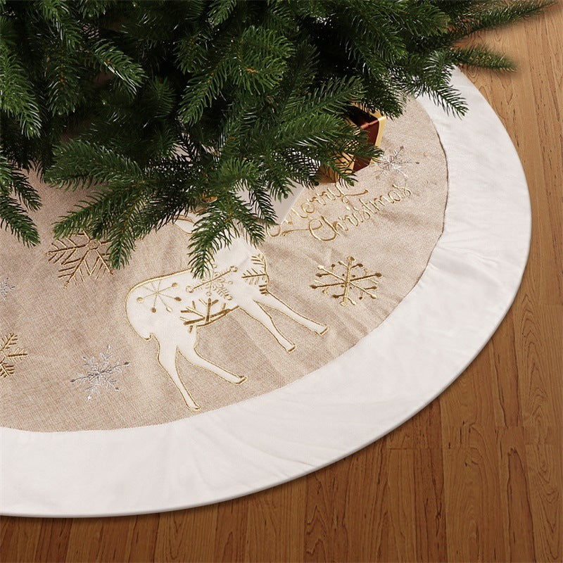 Christmas Tree Skirt - Gold White Linen 48 Inch