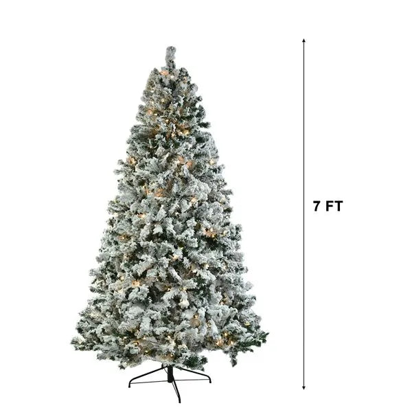 Pre-lit Snow Flocked Artificial Christmas Tree 7'