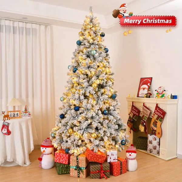 Pre-lit Snow Green Flocked Artificial Christmas Tree 8' with 500 Lights