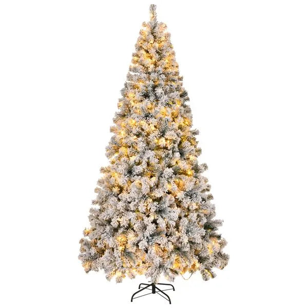 Pre-lit Snow Green Flocked Artificial Christmas Tree 8' with 500 Lights