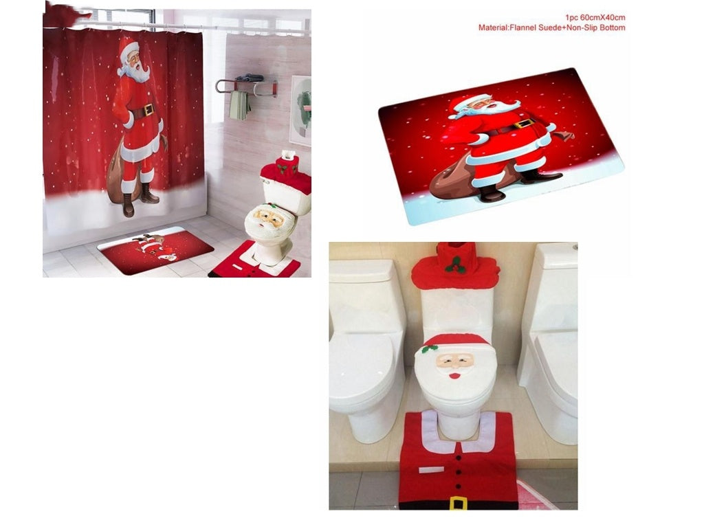 Merry Christmas Bathroom Curtain Santa Claus Toilet Seat