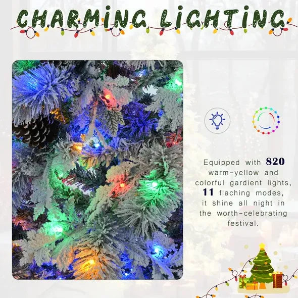Pre-Lit Spruce Snow Flocked Artificial Christmas Tree 6'