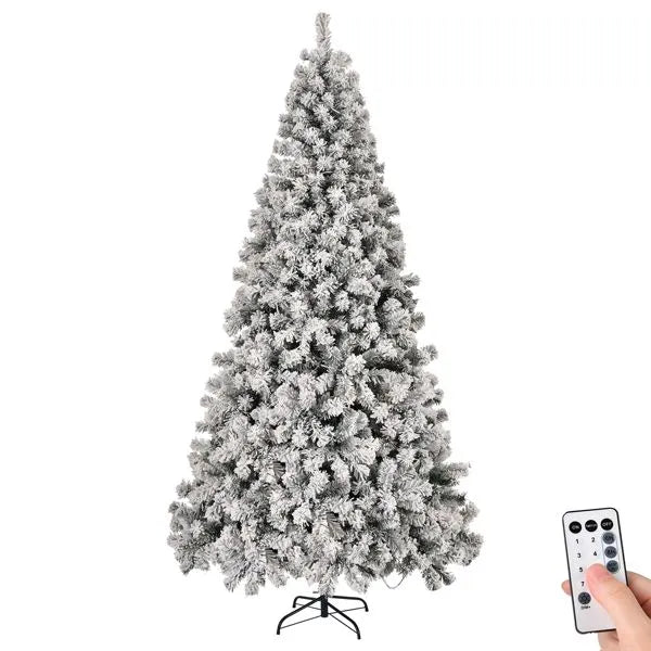 Pre-lit Snow Green Flocked Artificial Christmas Tree 8' with 500 Lights