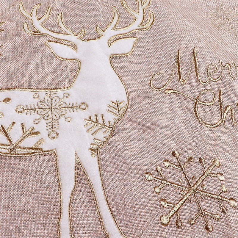 Christmas Tree Skirt - Gold White Linen 48 Inch