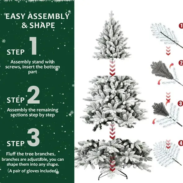 PVC PE Flocking Hinged Artificial Christmas Tree 5'
