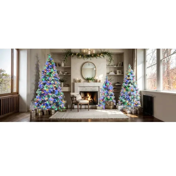 Pre-Lit Spruce Snow Flocked Artificial Christmas Tree 6'