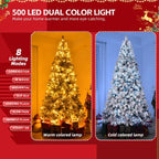 Pre-lit Snow Green Flocked Artificial Christmas Tree 8' with 500 Lights