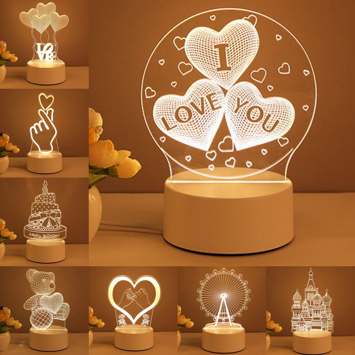 3D Acrylic LED Neon Night Light USB Christmas Decor