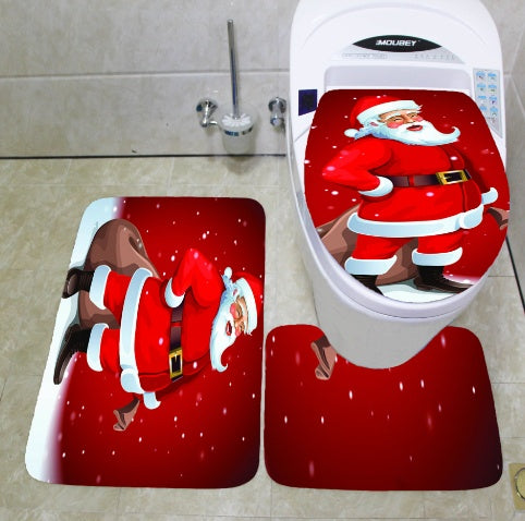 Merry Christmas Bathroom Curtain Santa Claus Toilet Seat