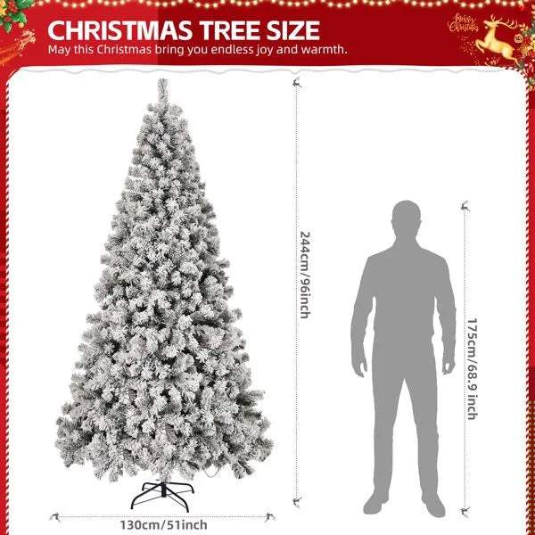Pre-lit Snow Green Flocked Artificial Christmas Tree 8' with 500 Lights