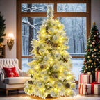 Pre-Lit Spruce Snow Flocked Artificial Christmas Tree 6'