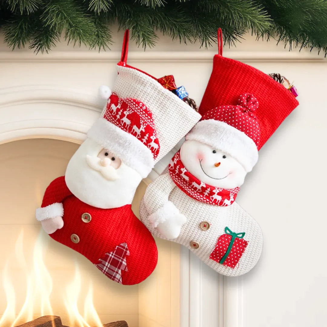 Santa Claus & Snowman Fireplace Decoration Christmas Stocking