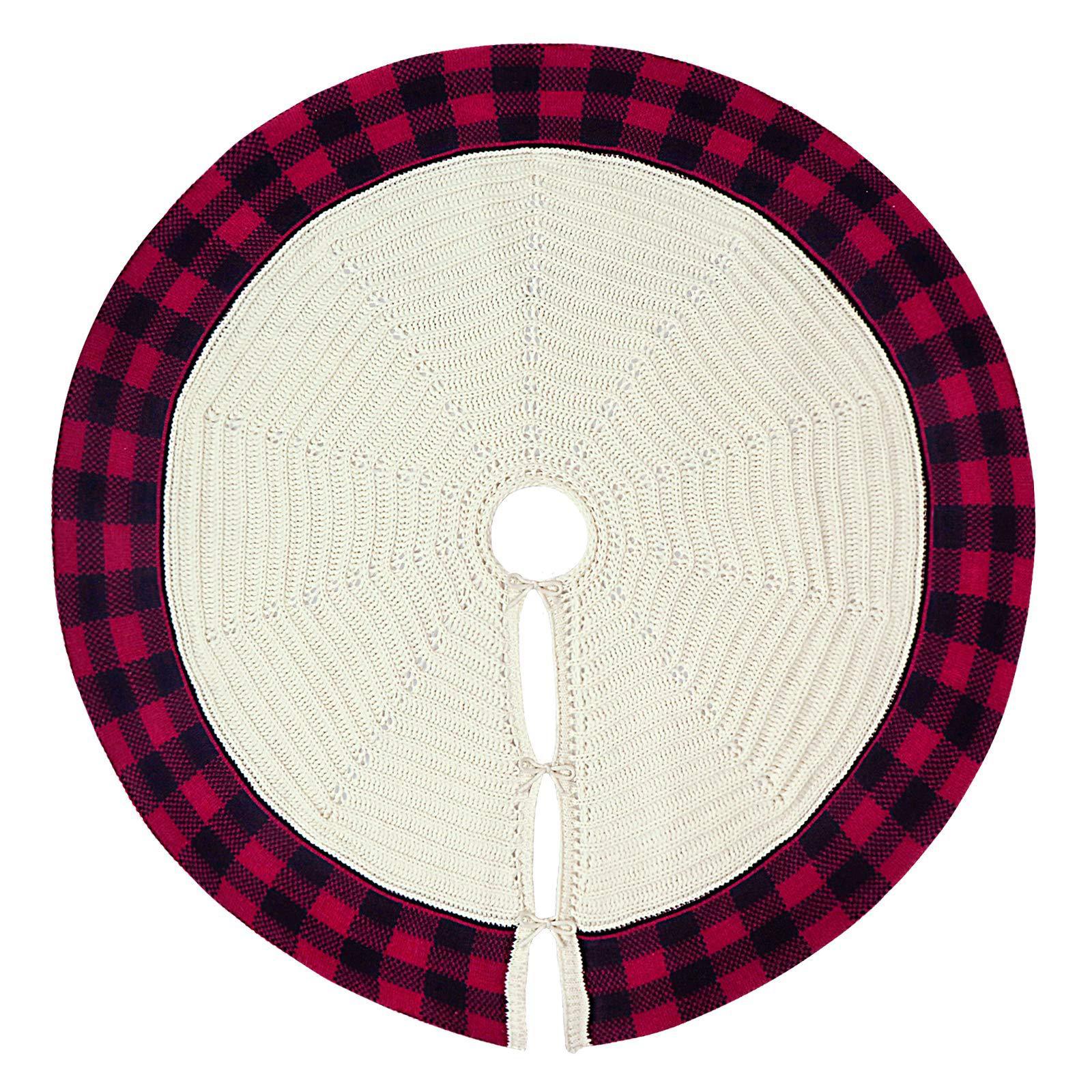 Knitted Christmas Tree Skirt - Ivory White 122cm Decorative Holiday Base Cover