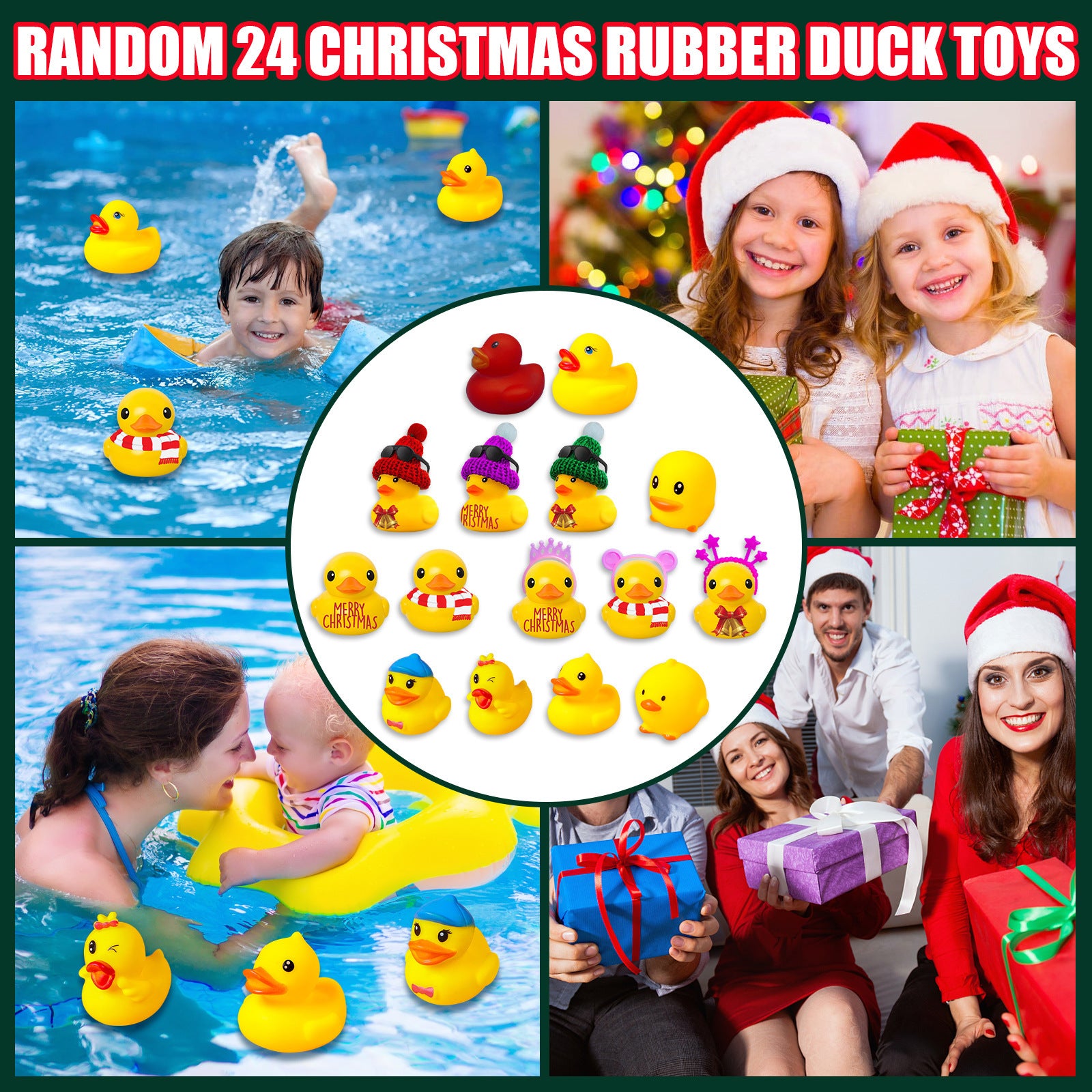 24 Days Countdown Christmas Advent Calendar Set Funny Ducks Bath Toy