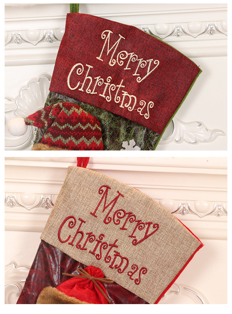 Red Pearl Oldman, Snowman Fireplace Decoration Christmas Stocking