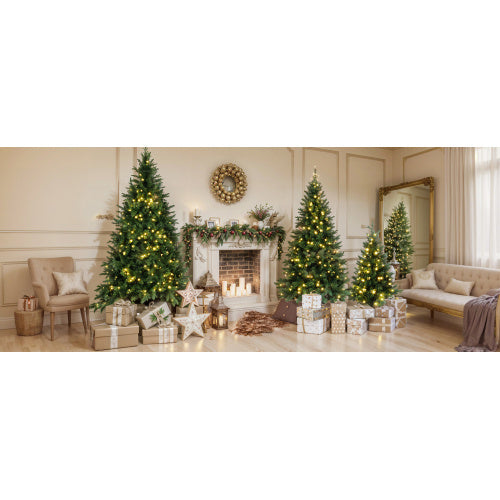 Pre-Lit Green Pine Artificial Christmas Tree, Set Of 3 Hinged Xmas Trees