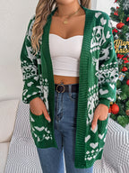 Open Front Cardigan Knitwear Lantern Sleeve Xmas Printed Deer Sweater