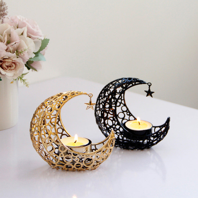 Light Luxury Crescent Moon Star Moon Black Gold Metal Candle