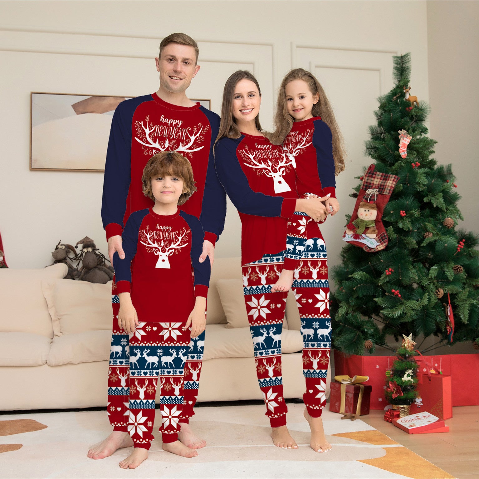 Color Matching Elk Christmas Wear Homewear Pajamas