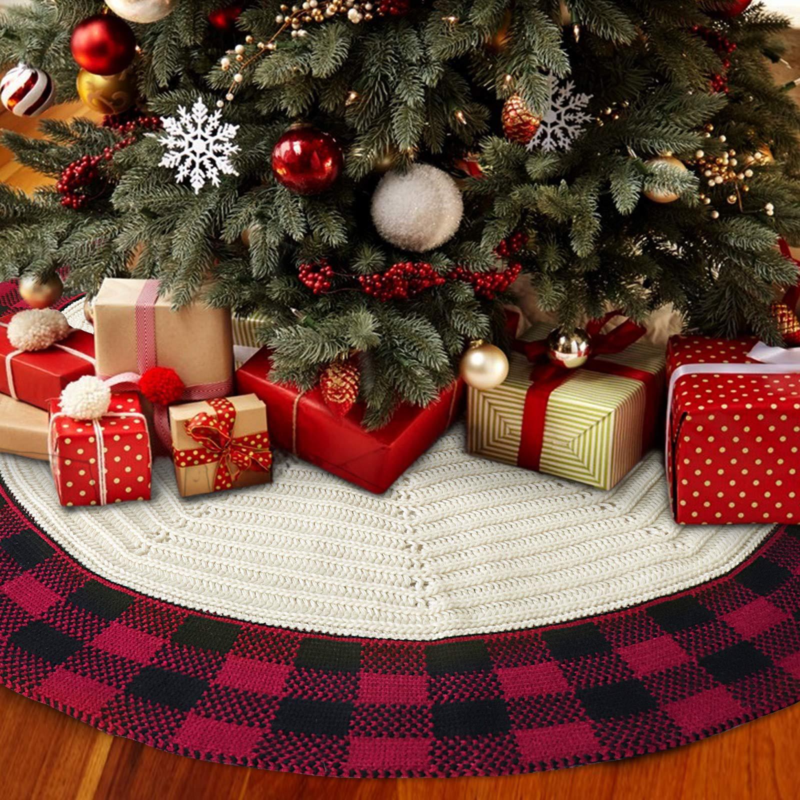Knitted Christmas Tree Skirt - Ivory White 122cm Decorative Holiday Base Cover