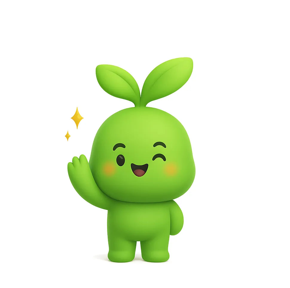 ChillinGift Green cartoon character with a happy expression on a white background
