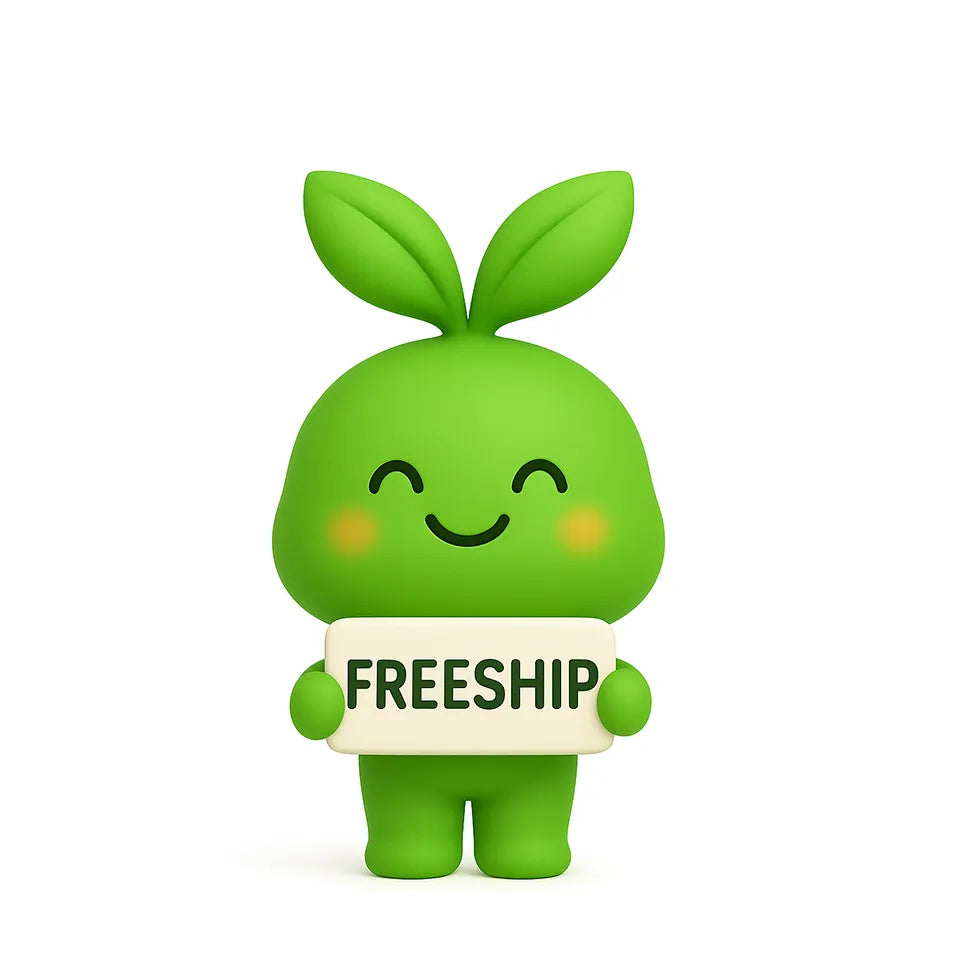 ChillinGift Green cartoon character holding a sign that says 'Freeship' on a white background