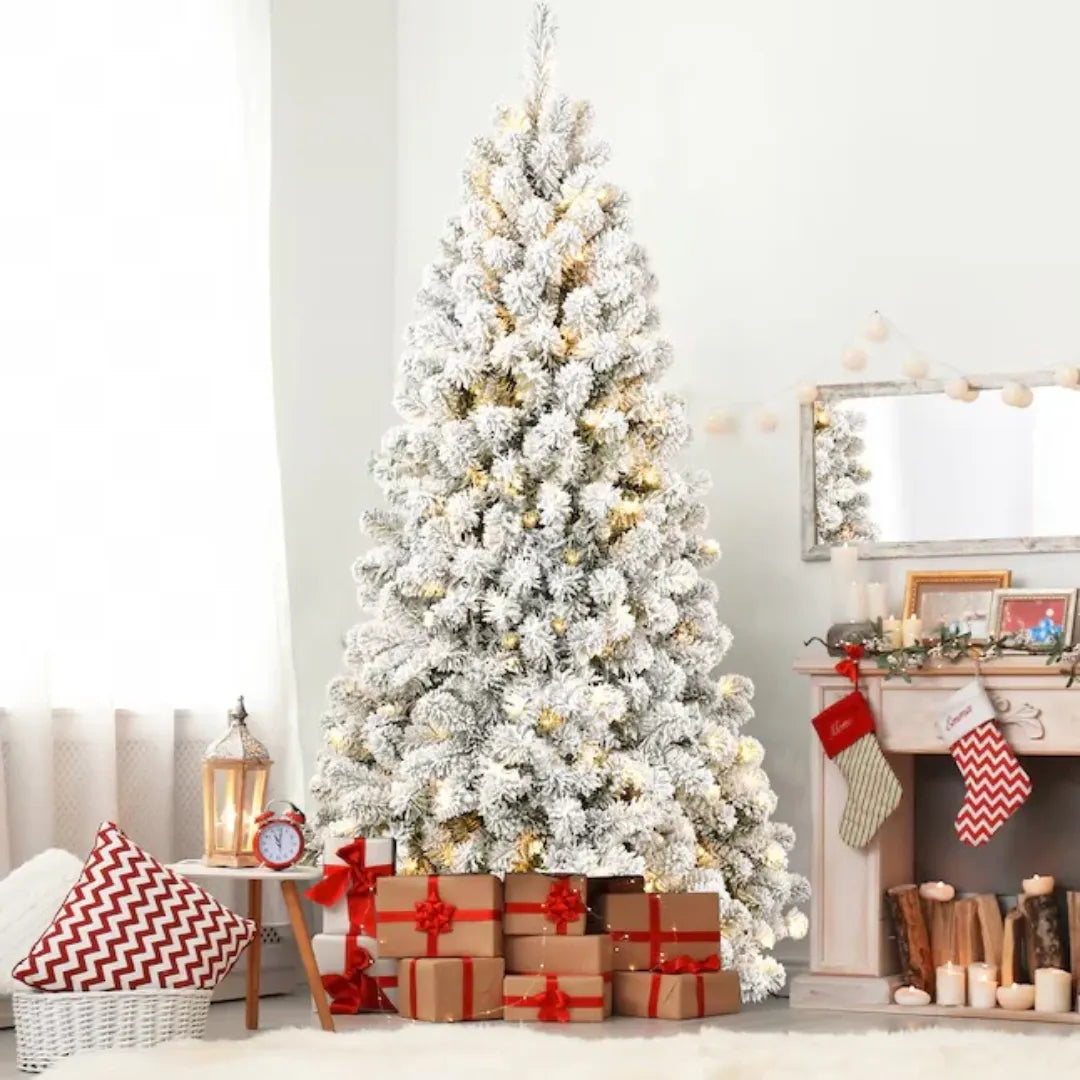 CHILLINGIFT Pre-lit PVC artificial snow christmas tree in home