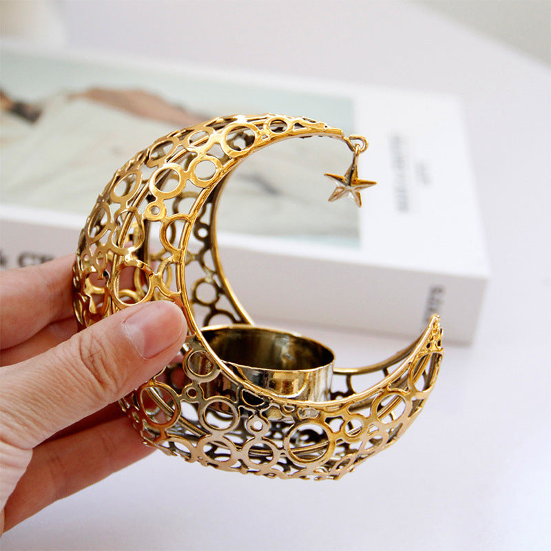 Light Luxury Crescent Moon Star Moon Black Gold Metal Candle