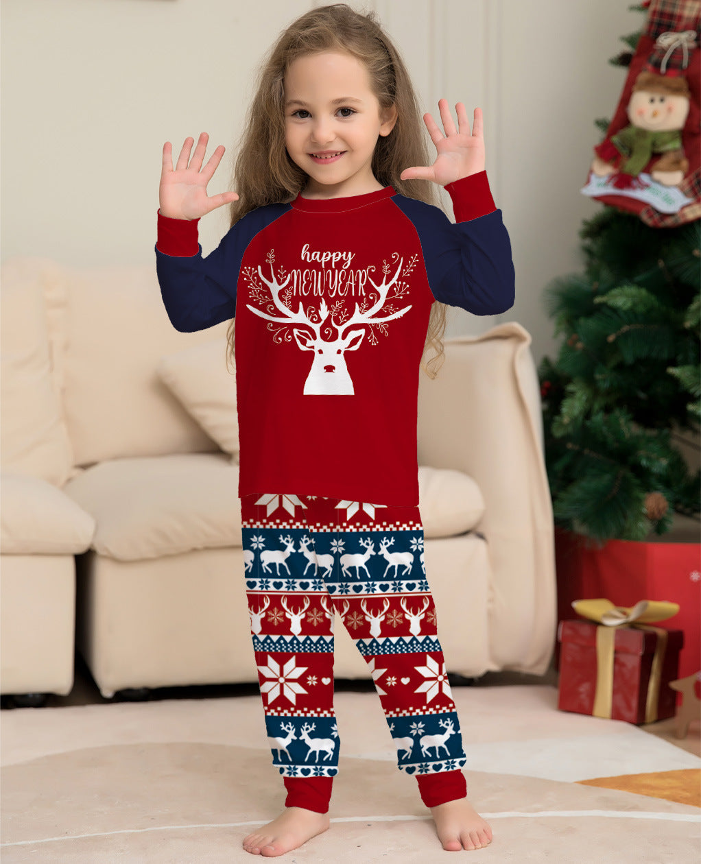 Color Matching Elk Christmas Wear Homewear Pajamas